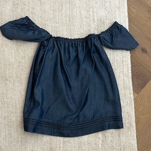 Off-Shoulder Navy Blue chambray Paige top